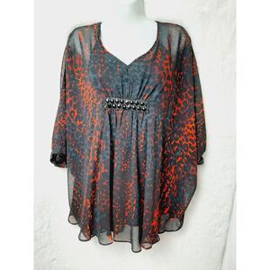 Jennifer Lopez Black red small Cheeta Print Vamp Witchy Coctail 90s Y2k  blouse